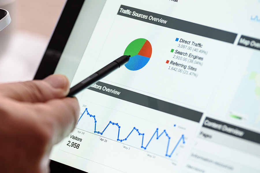 Close-up of a laptop screen showing SEO metrics for a high-authority website